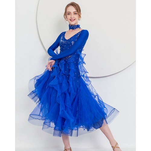 Royal blue fuchsia ballroom dance dress  for women girls ballroom dance competition skirt waltz performance costume for female